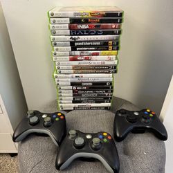 Lot Of 22 Xbox 360 Games And  3 Controllers