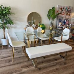Modern Glass Kitchen Dining Table Set with Gold Legs