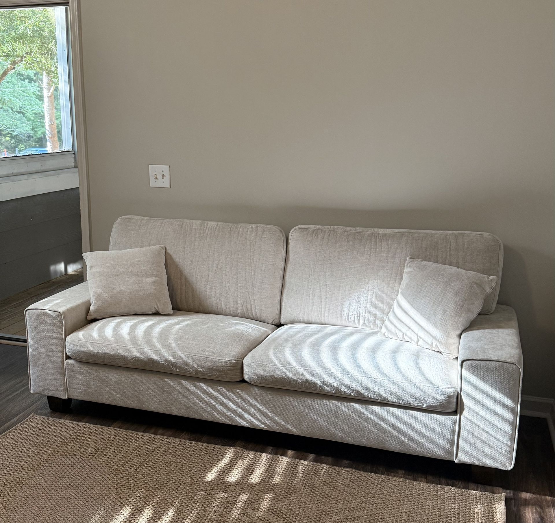 Modern Loveseat Sofa—Beige Chenille, Like New
