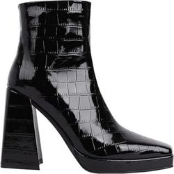 Ankle Boots, Women's Square Toe Chunky Heel Crocodile Black Sz 10 NEW