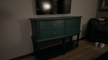 Green Painted 4-Drawer Console Table with Shelf