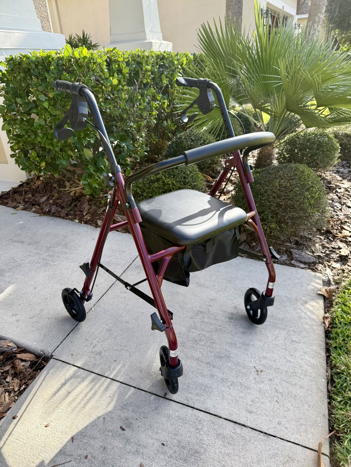 Medline Steel Rollator Walker with Seat, Burgundy, 350 lb. Weight Capacity, 6” Wheels, Foldable, Adjustable Handles, Rolling Walker for Seniors, Walke