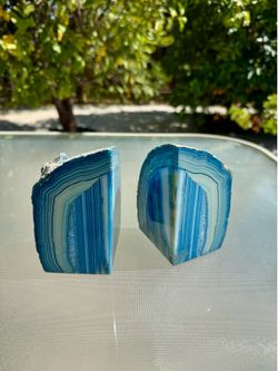 Vintage Blue Agate Geode Bookends