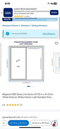 Milgard V250 Style Line Series 47-1/2-in x 41-1/2-in White Exterior White Interior Left-Handed Vinyl