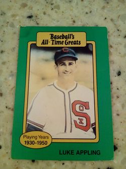 Vintage 1987 hygrade baseball/ Luke applying/ shortstop/ baseball's all-time greats/ playing years 1930-1950