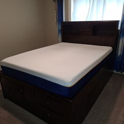 Queen Size Storage Bed W/Mattress And Dresser