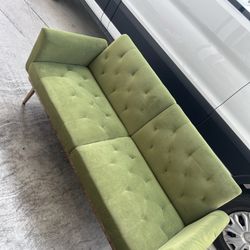 Olive green Couch Accent Sofa, Velvet Fabric Loveseat Couch, Convertible Futon Sofa Bed