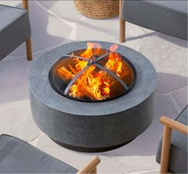 Hampton Bay Prescott 30 in. Gray Steel Wood Burning Fire Pit with Cover and Poker