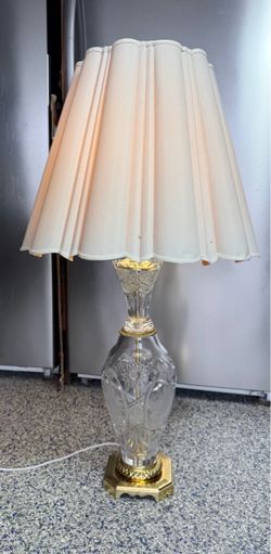 Stunning Vintage Cut Crystal & Brass Table Lamp with Pleated Shade