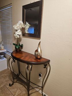 half moon table and mirror