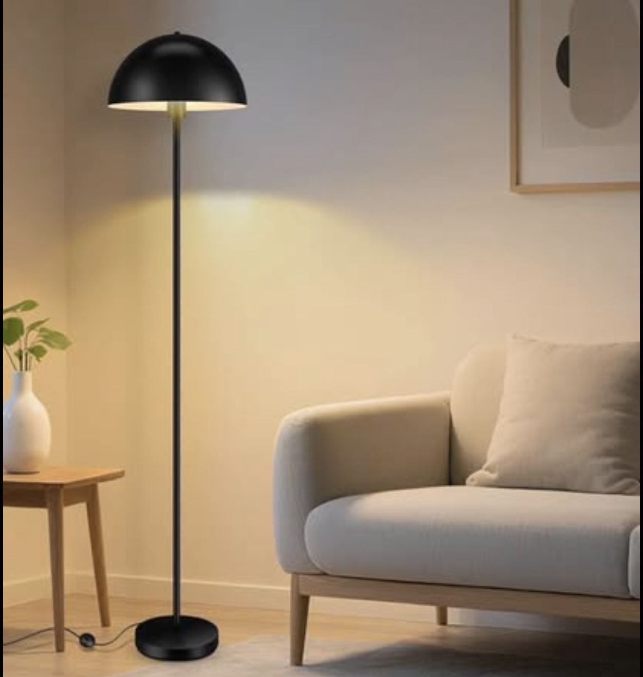 Modern Mushroom Floor Lamp – 66” Tall, Black Metal