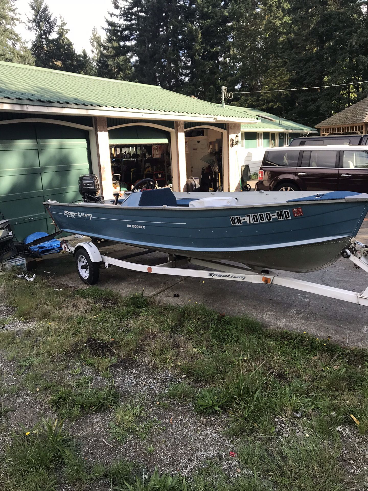 1993 16’ Spectrum aluminum boat and trailer