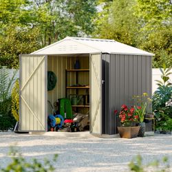 New 6 ft. W x 8 ft. D Outdoor Storage Metal Shed Lockable Metal Garden Shed for Backyard Outdoor (48 sq. ft.)  New in box T-PS1268S0 *  * The steel pl