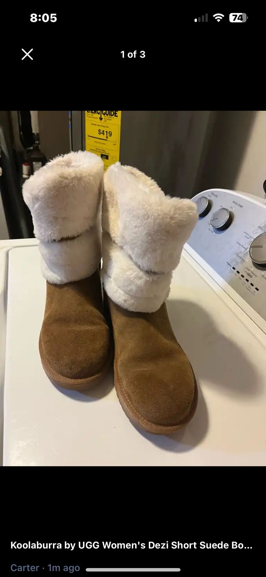 Koolaburra by UGG Women's Dezi Short Suede Boots Faux Fur Chestnut Tan Size 9