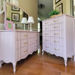 French Provincial Bedroom Set in Dusty Pink