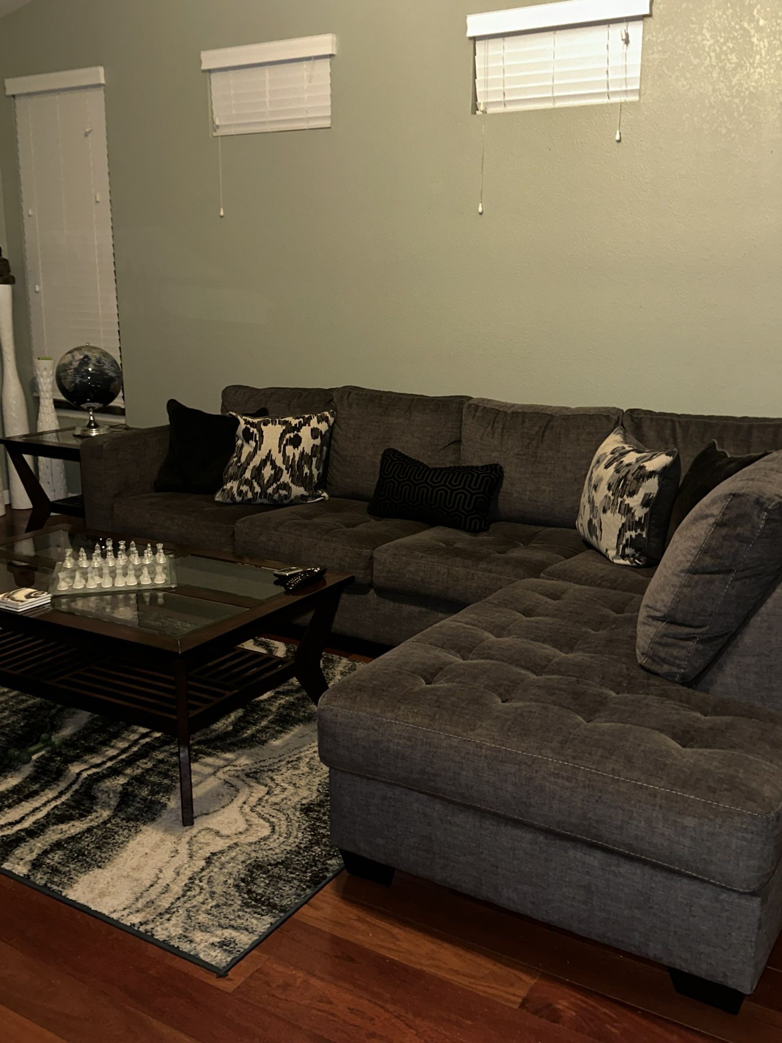 Ashley Gray Sofa & Blue Chair