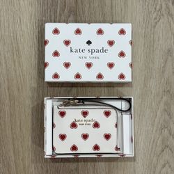 Kate Spade New York Designer Wristlet Wallet Card Holder - White with Red Heart Print
