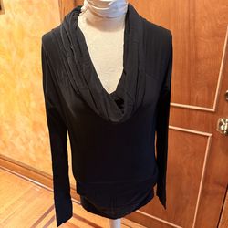 Black Draped Cowl Neck Long Sleeve Tunic size M