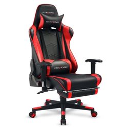 GTRACING Gaming Chair Office Chair PU Leather with Footrest & Adjustable Headrest, Red