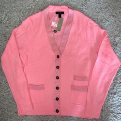 NEW J Crew Neon Peony Merino Wool Cardigan Sweater, Medium