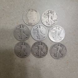 Walking Liberty And Barber Head Half Silver Dollars 