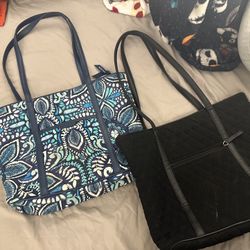 2 New Vera Bradley Black and Blue Island Medallion tote bag