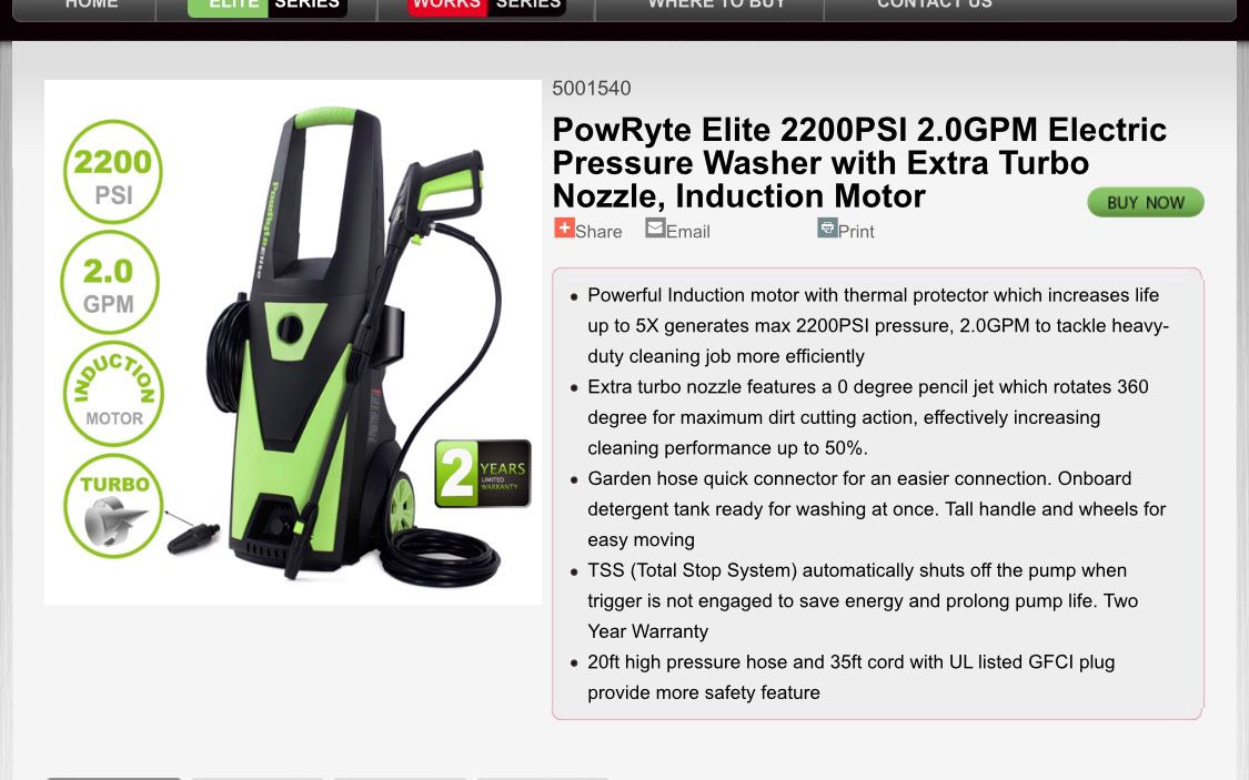 Powryte elite 2200 power pressure washer