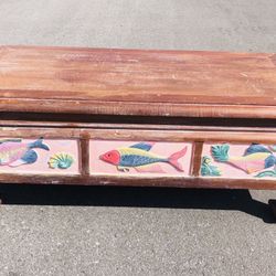 Solid Wood Distressed Coffee Table Carved 🎣 🐟 🐠 