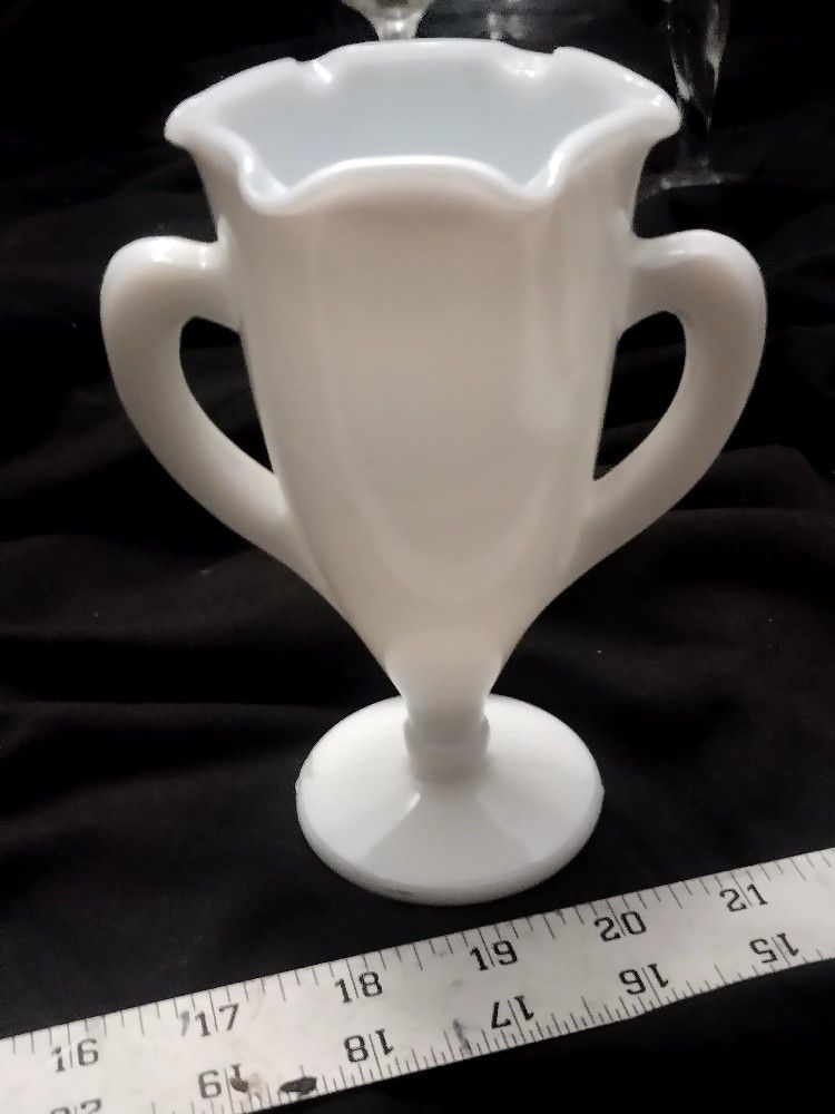 Antique Translucent Milk Glass Trophy Urn Vase. Very Rare!