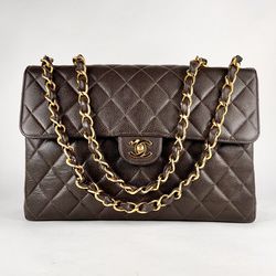 CHANEL Brown Quilted Caviar Jumbo Single Flap Entrupy Authenticated