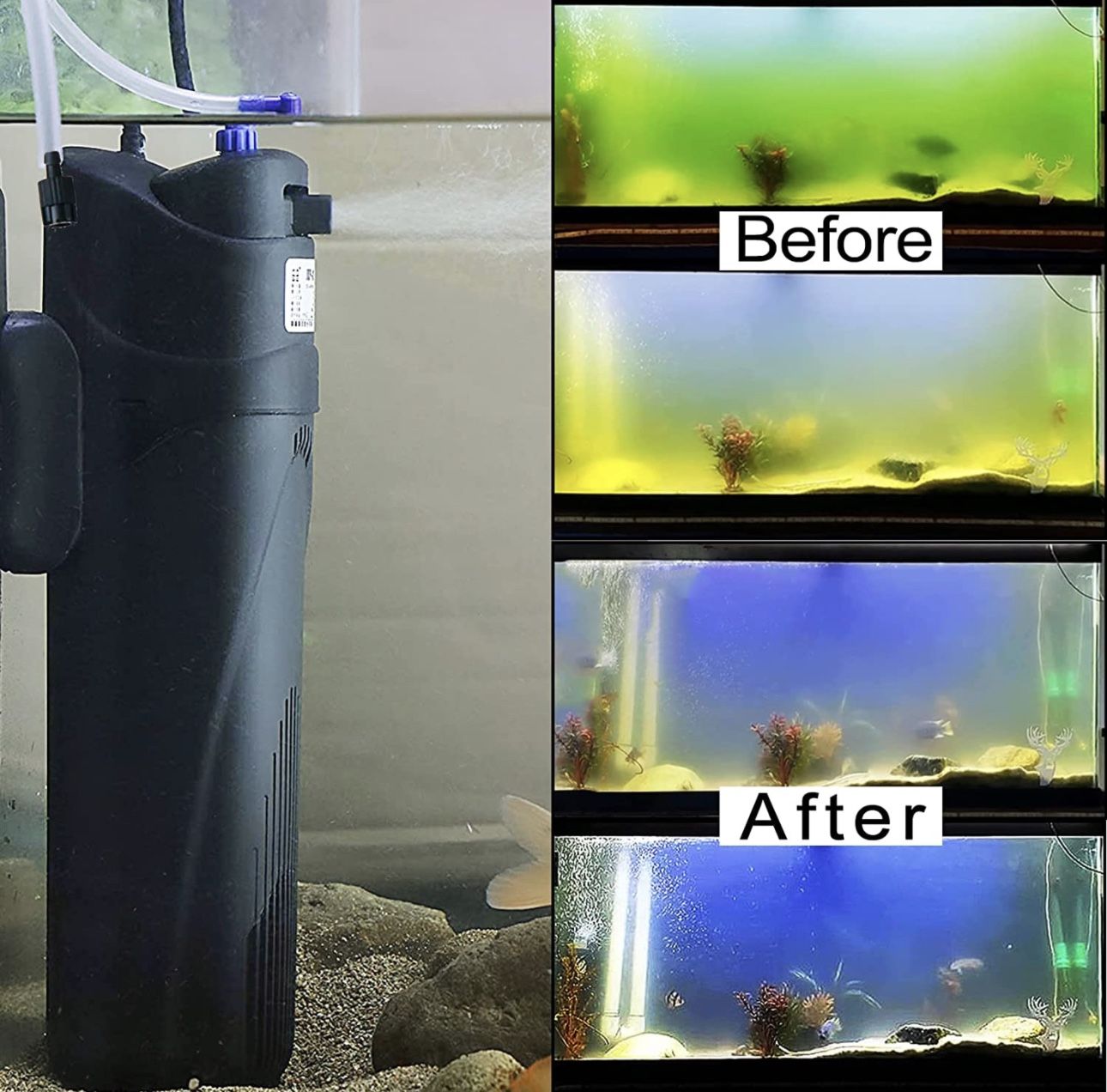 COOSPIDER Aquarium Filter Sun JUP-01 for 40-80 Gallon Tank Clear, U-V Fish Tank Green Clean Machine Submersible Pump w/ 1 Spare Bulb + 2 Replace Filte