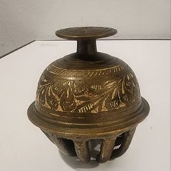 VINTAGE Melon Shaped Brass Tribal Primitive Very Ornate Elephant  Bell 2.5" Tall