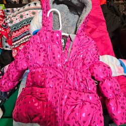 Girls Pink Puffer Jacket with Heart Print