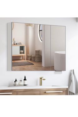 New 32 x 24 Silver Medicine Cabinet, Aluminum Mirror Medicine Cabinet for Bathroom, Pre-Assembled Recessed/Surface-Mounted Medicine Cabinet, Tempered 