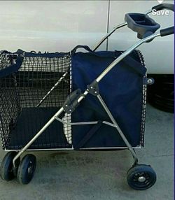 Navy Blue Pet Stroller with Cup Holder
