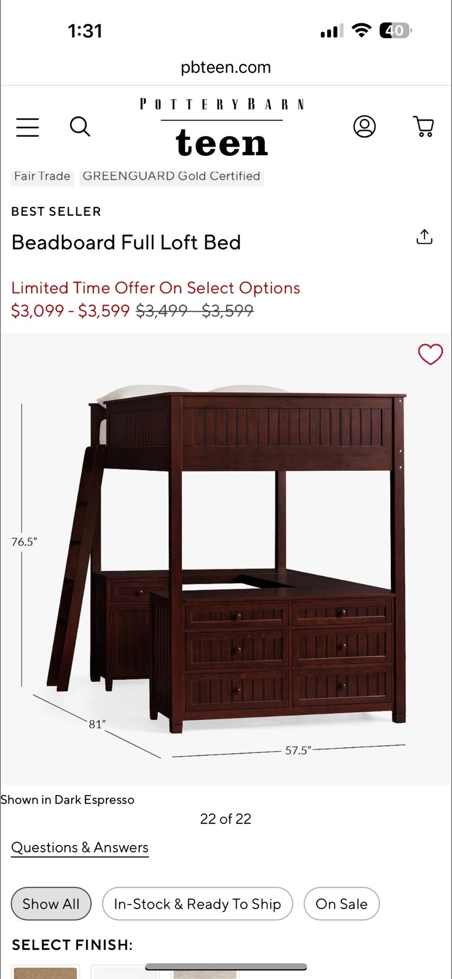Pottery Barn Beadboard Full Loft Bed Really Good Condition IKEA Full Bed Desk