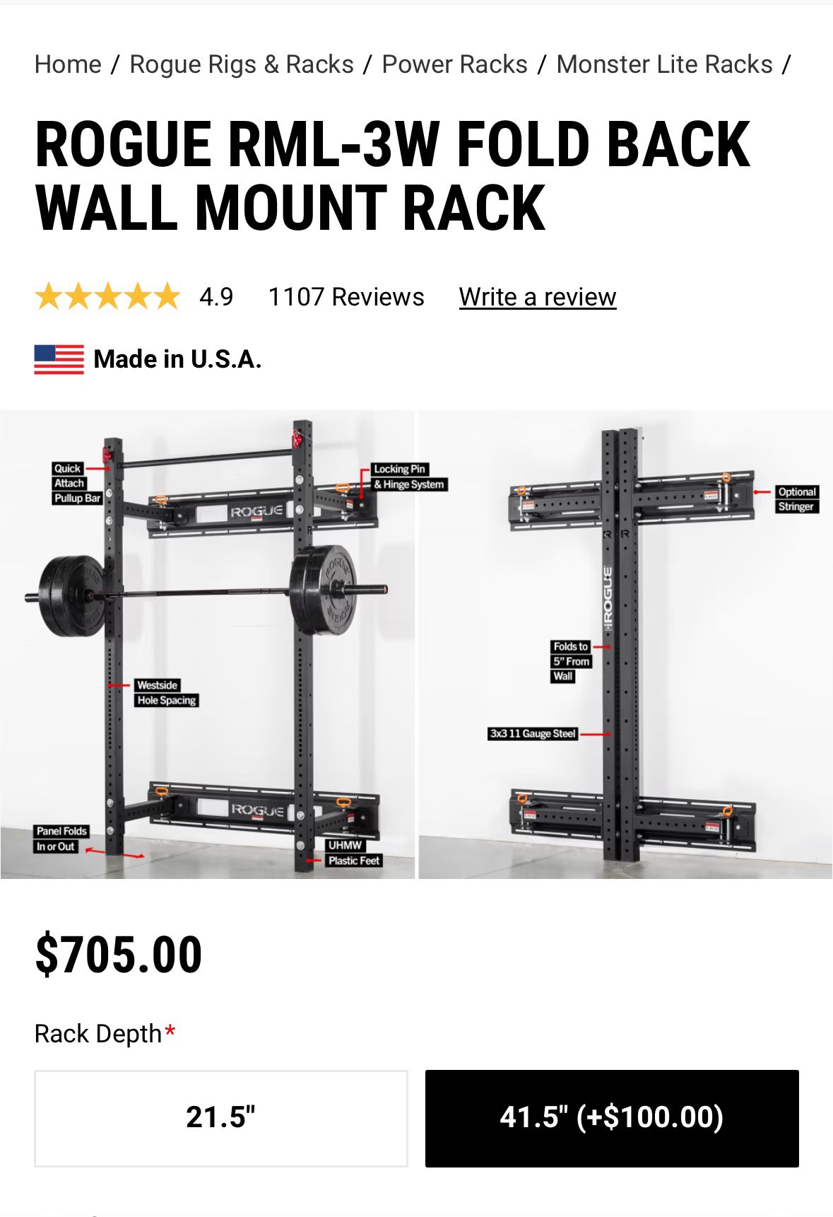 Rogue Wall mount Squat rack