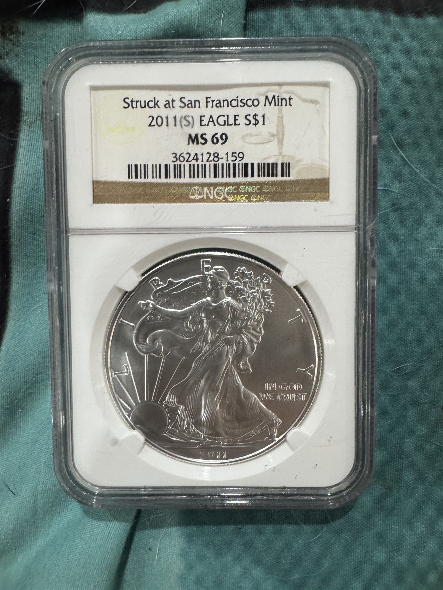This is a 2011-San Francisco Mint American Silver Eagle graded MS69 by NGC.