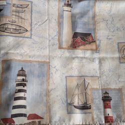 Lighthouse/coastal shower curtain and lighthouse hooks