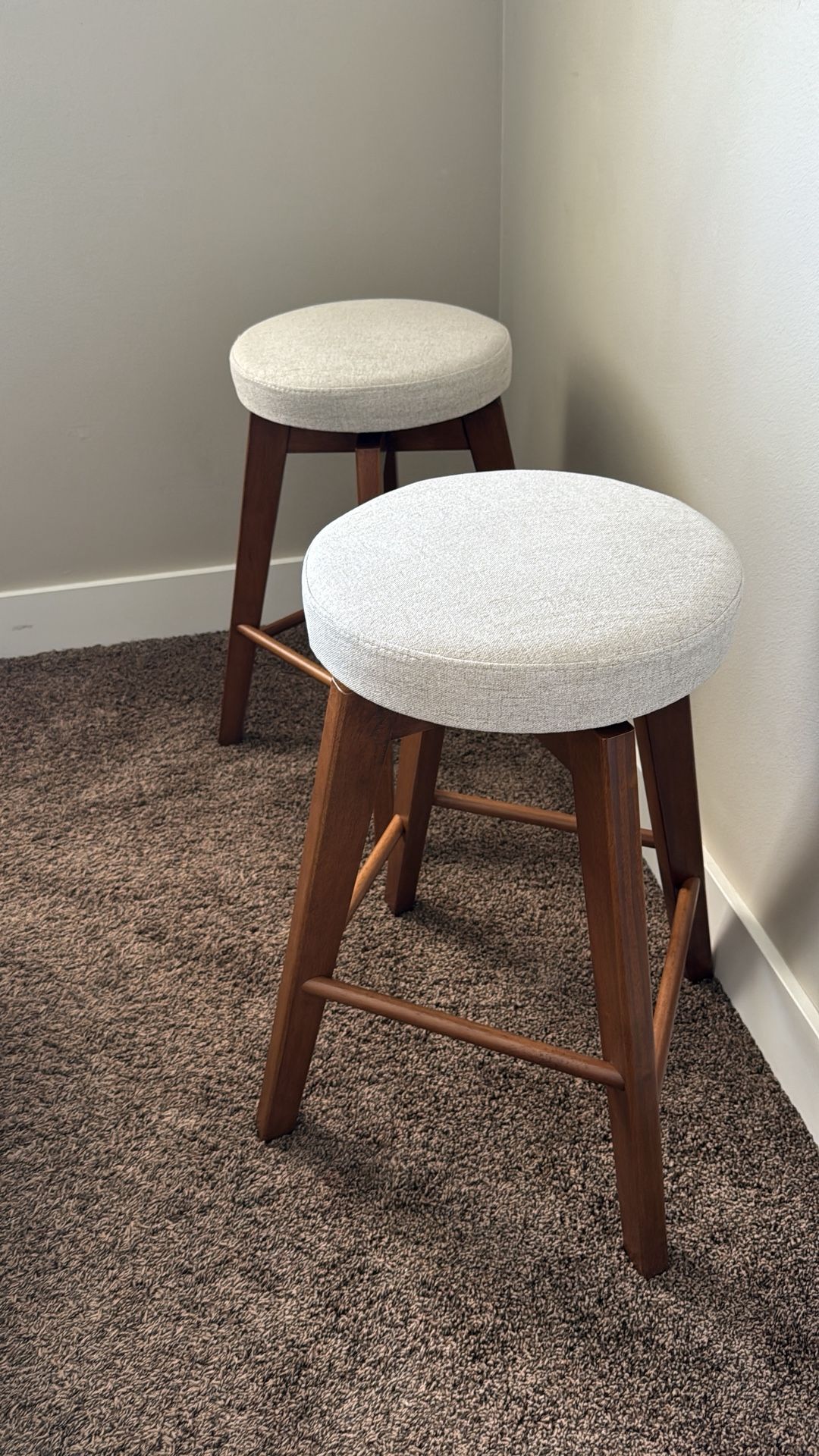 New! Fabric/Wood Swivel Barstools, Counter Height, Set of 2 Barstools, Backless