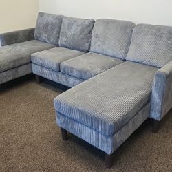 Brand New Grey Corduroy Sectional Sofa Couch (New In Box) 