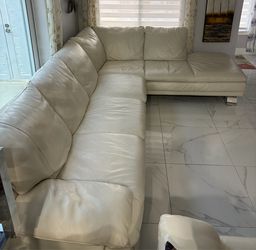 White Leather Sectional Sofa with Chaise