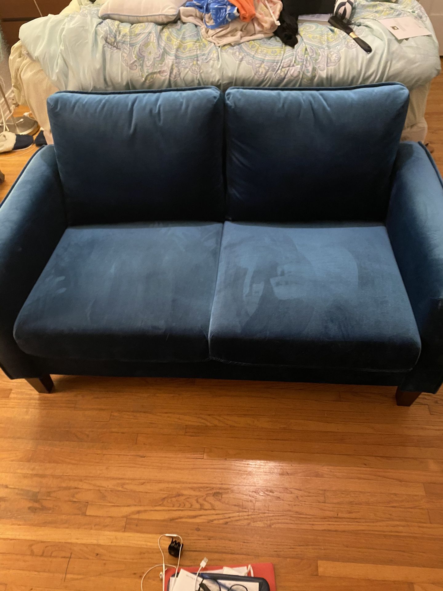Almost new teal velvet couch
