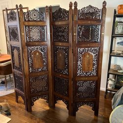 Vintage Teak Wood W/ Brass Inlay Room Divider