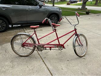 Western flyer red tandem bicycle fun Vintage bike new front tire tube. Front & back brakes work no rips in the seats or handle grips