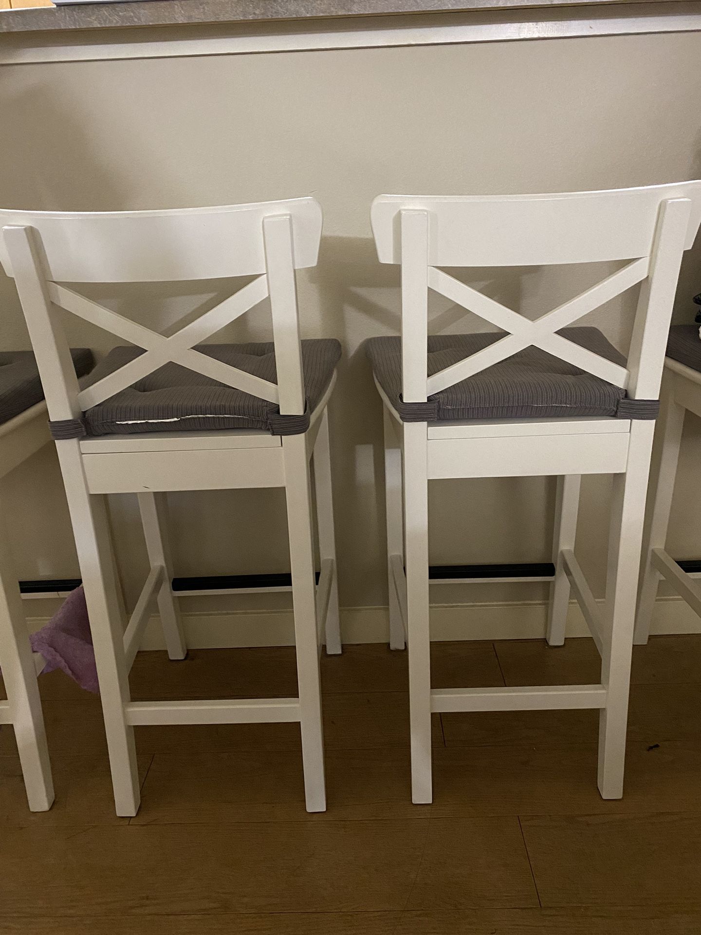 2 Ikea Bar Stools With Gray Cushion