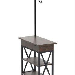 BRAND NEW.. Dungoo Floor Lamp with Table, Narrow End Table with Lamp, Bedside Nightstand with USB 