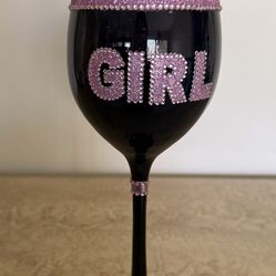 Like new pink rhinestone and glitter “Girl” wine glass