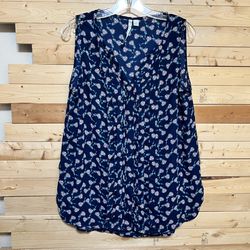 LC Lauren Conrad Blue Floral Print Sleeveless Cottagecore Tunic Blouse size M