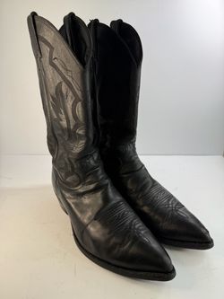 Justin Vintage USA Made Black Leather Cowboy Boots Pointed Toe Mens 11.5 D W2386